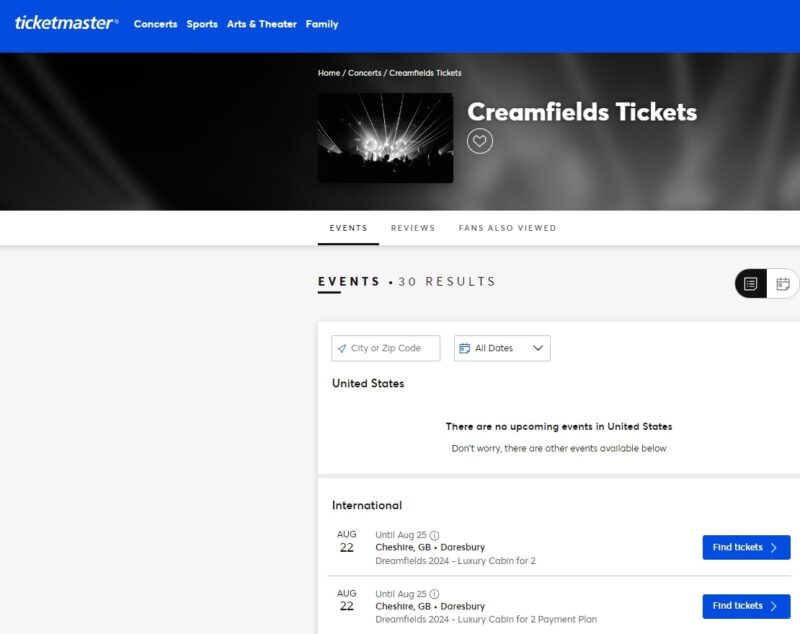 Ticketmaster - Creamfields